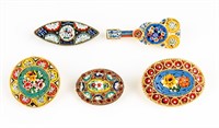 Jewelry 5 Vintage Mosaic Brooches Millefiori Italy