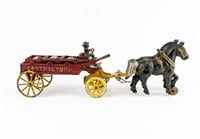 Vintage Cast Iron Toy Contractors Wagon & Horses