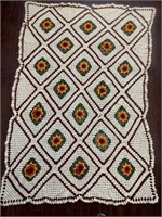 Vintage 54 X 80 Crochet Granny Throw Blanket