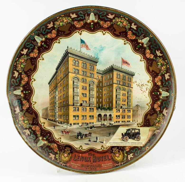 1910 Tin Charger Advertising Sign Lenox Hotel N.Y.