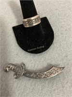 Sterling Silver ring and Saber pin