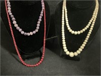 Stone necklaces, red, ivory and amethyst
