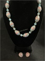 Hand painted Venetian glass necklace and earrings