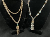 Long rhinestone necklace and pendant choker