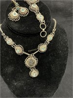 Unusual abalone, stone and filigree necklace set