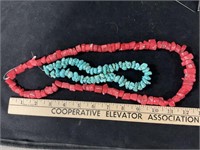 Strands of polished coral and turquoise