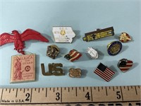 Lapel pins, religious and Americana