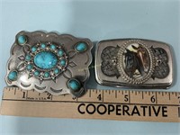 Western horse and turquoise look belt buckles