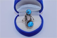 ORNATE TURQUOISE STERLING SILVR RING -- 4.8 GRAMS