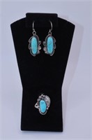 TURQUOISE STERLING SILVER SET -- 11.4 GRAMS