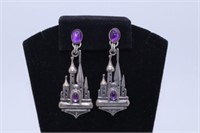 AMETHYST STERLING SILVER PALACE EARRINGS -- 12.5 G