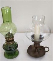 Mini green glass oil lamp & candle holder - ZE
