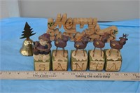 wooden christmas tree sign, small reindeer, bell