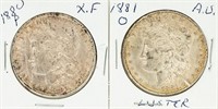 Coin 2 Morgan Silver Dollars,1880-P&1881-O,XF-AU