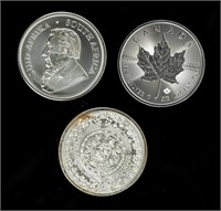 Coin (3) Silver Rounds, Mexico, So. Africa, Canada