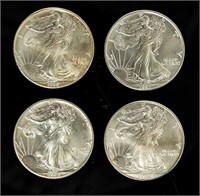 Coin 4 Silver Eagles, 1991,1992,1995, and 1998, BU