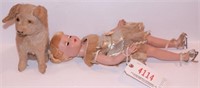 Vintage Ice Skater doll and vintage dog stuffed