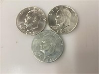 1971,1972 & 1973 40% Silver Eisenhower Dollars,UNC