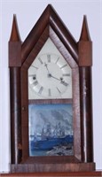 Ansonia steeple clock with reverse paint on