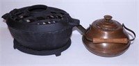 Antique copper tea pot with swing handle