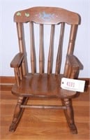 Childs Maple open arm rocking chair with stenciled