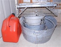 Have-A-Heart trap, (2) galvanized feed bowls,