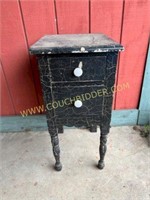 Antique black crackle paint 2 drawer stand