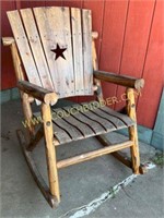 Large wooden outdoor porch rocking chair w/ star