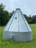 large galvanized grain silo cone 9' wide 10' tall