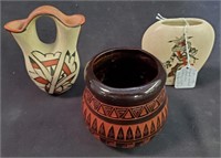 3 Pc Native American Pottery Vases