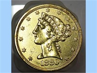 GOLD 1880 $5 Gold Liberty Head Coin