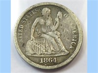 1864-S Seated Dime (silver, bent)