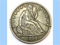 1854-O Seated Half Dollar, NOTE: OBV Gouge