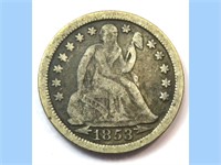 1853-P Seated Dime with Arrows