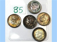 Five (5) Nicely Toned Silver Dimes