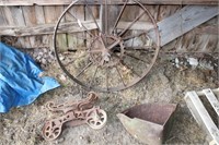 Iron wheel, hay cart & more