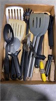 Spatulas, can opener, wooden utensils, ice picks,