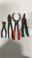 Tin snips, oil wrench, fencing pliers, snips