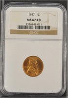 US Coins 1937 Lincoln Cent graded MS67 Red by NGC