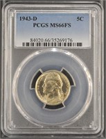 US Coins 1943-D Jefferson Nickel graded MS66FS by