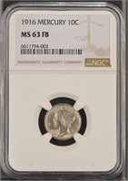 US Coins 1916 Mercury Dime graded MS63FB by NGC