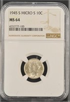 US Coins 1945-S Micro S Mercury Dime graded MS64 b