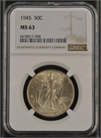 US Coins 1945 Walking Liberty Half Dollar graded M