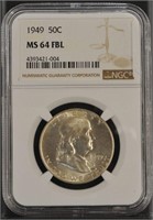US Coins 1949 Franklin Half Dollar graded MS64FBL