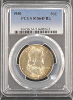US Coins 1950 Franklin Half Dollar graded MS64FBL