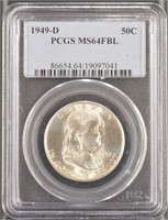 US Coins 1949-D Franklin Half Dollar graded MS64FB