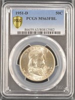 US Coins 1951-D Franklin Half Dollar graded MS63FB