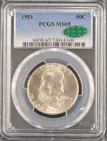 US Coins 1951 Franklin Half Dollar graded MS65 wit