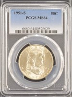 US Coins 1951-S Franklin Half Dollar graded MS64 b