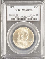 US Coins 1952 Franklin Half Dollar graded MS63FBL